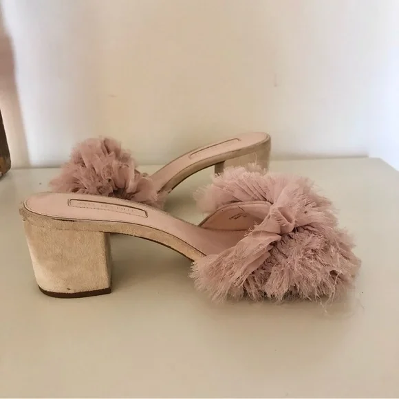 Avec Les Fillies Maya Pink Chiffon Slide Block Heel. Size 8. - Picture 5 of 13